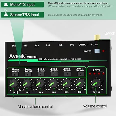 Aveek 6 Channel Mixer - Mini 6 - Audio Music Mixer 评论和价格